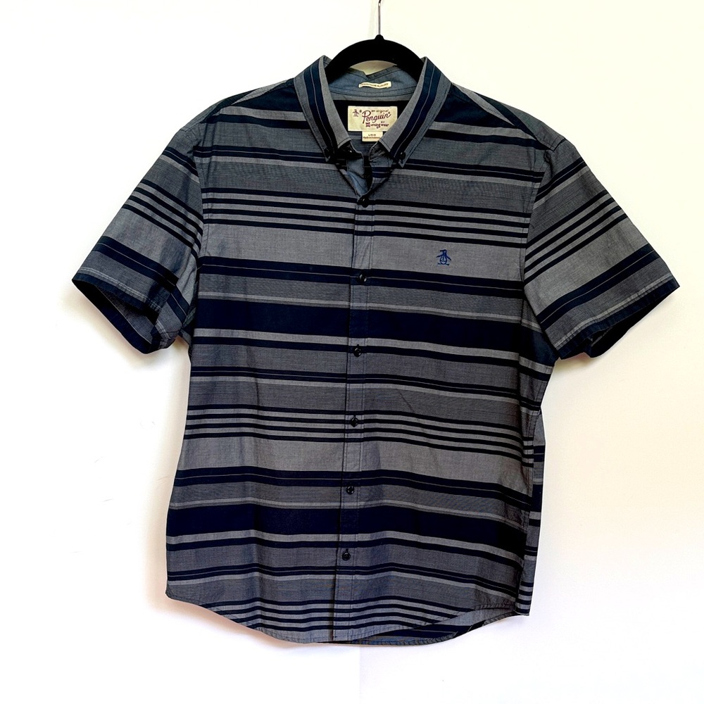 Original Penguin Men's Navy Striped Button Down Shirt